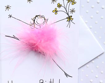 Personalised 3D Birthday Card, Fluffy Tutu Design, name age options