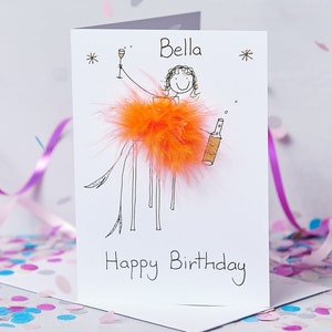 Biglietto di auguri di compleanno personalizzato in 3D con abito soffice e sedia da champagne, regalo divertente, unico, felice e di alta qualità