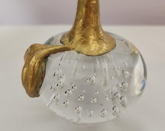 Pisapapeles de cristal chapado en oro vintage con forma de manzana de Birks Glass