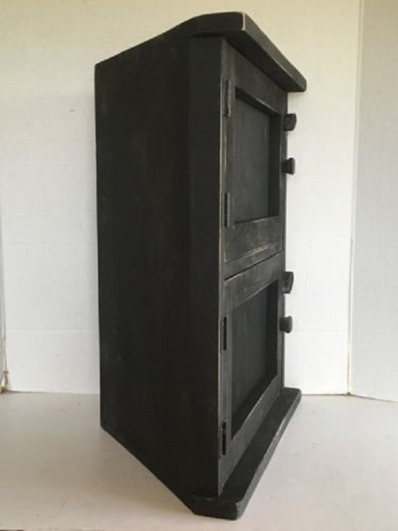 Primitive Country Farmhouse Black Distressed Corner Cupboard Etsy