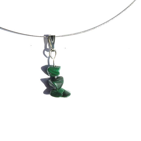 Colgante de piedras preciosas de Malaquita Oval Y Plata Cadena Collar en forma de mano