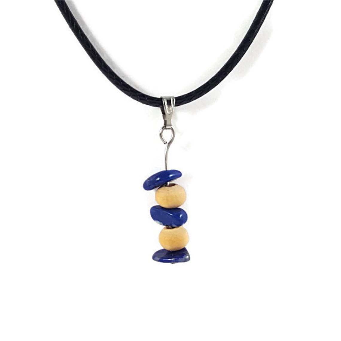 Tribal alternative jewelry lapis lazuli pendant wood necklace Etsy