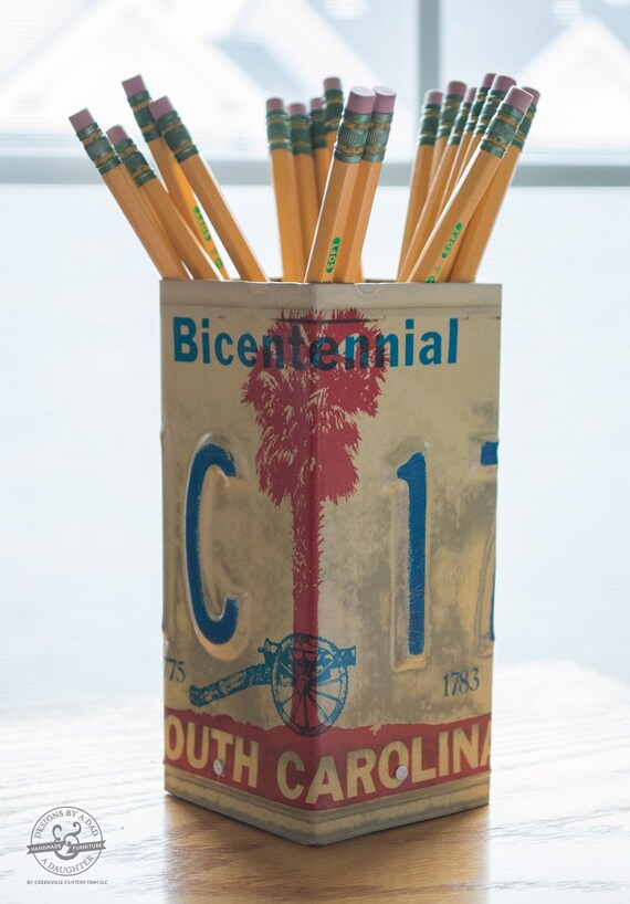 Pencil Holder South Carolina License Plate Metal Pencil Cup Etsy