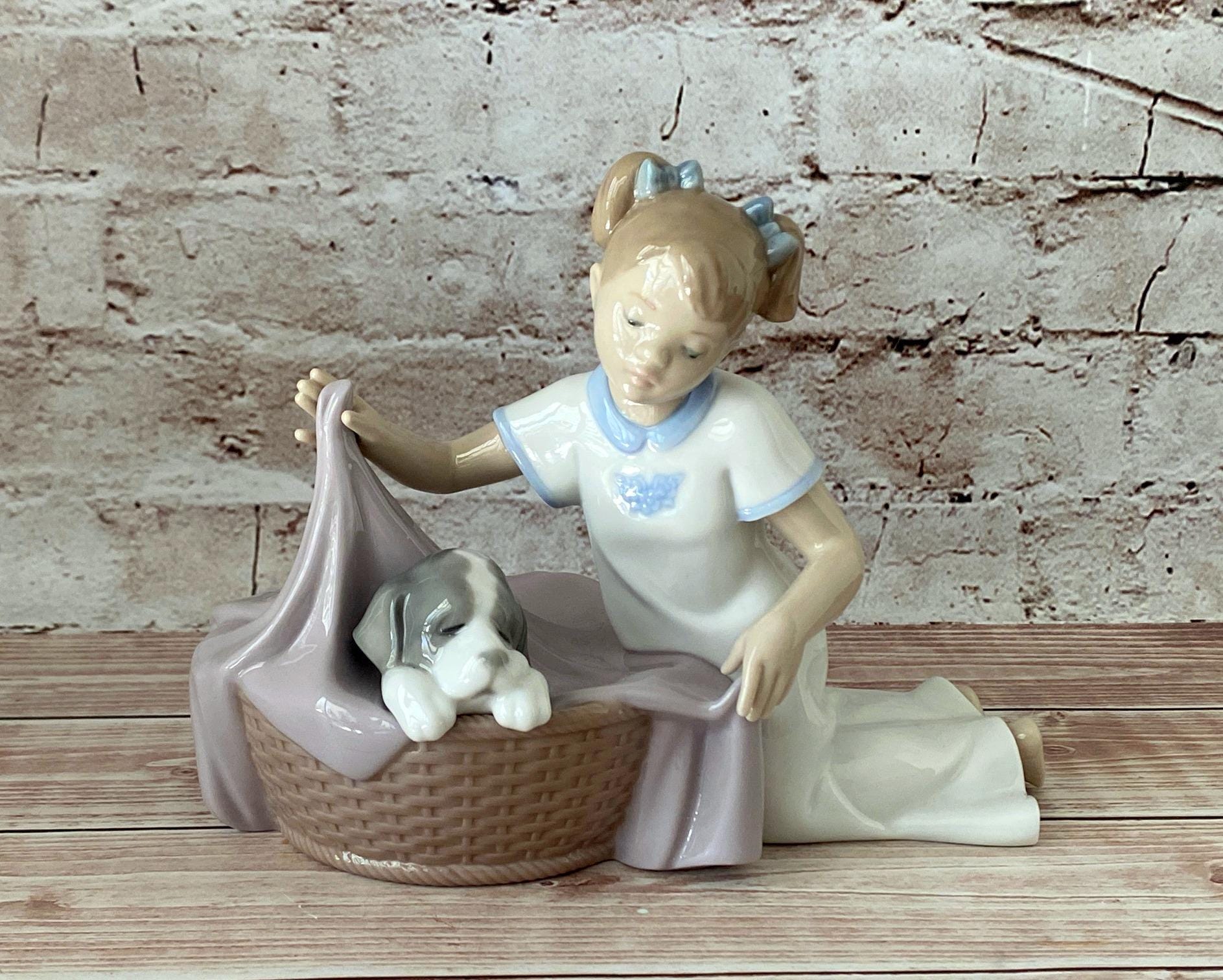 Lladro Girl and Dog in Basket - Etsy