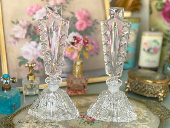 A Lovely and Large PAIR of Vintage Czech Cut Crys… - image 1