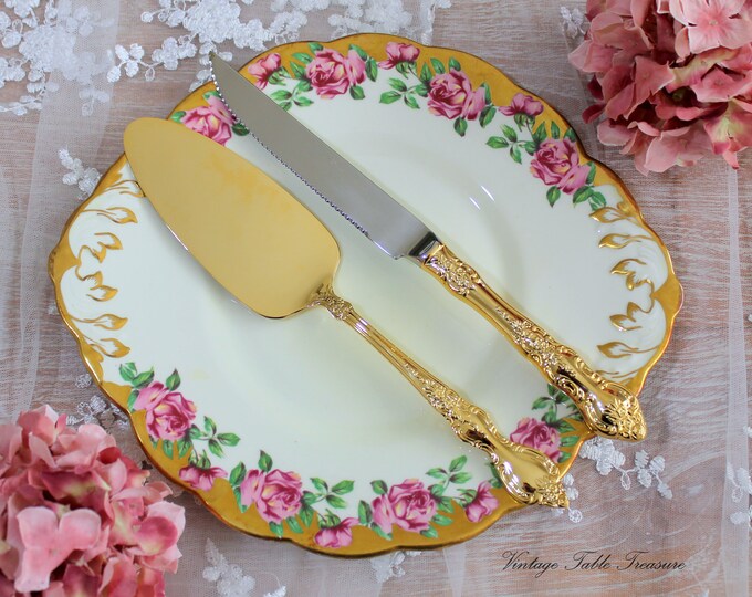 Ornate Vintage Gold Plated Cake Serving Set Knife & Server Etsy