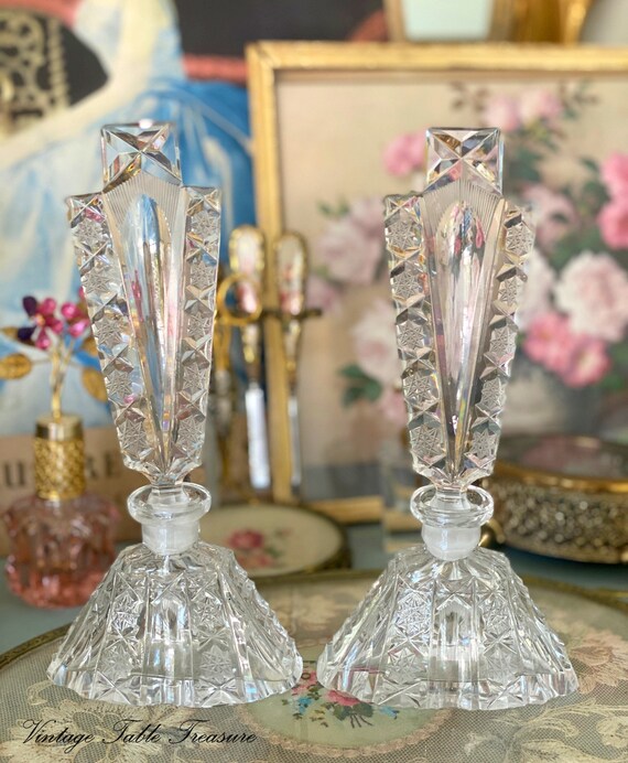 A Lovely and Large PAIR of Vintage Czech Cut Crys… - image 2