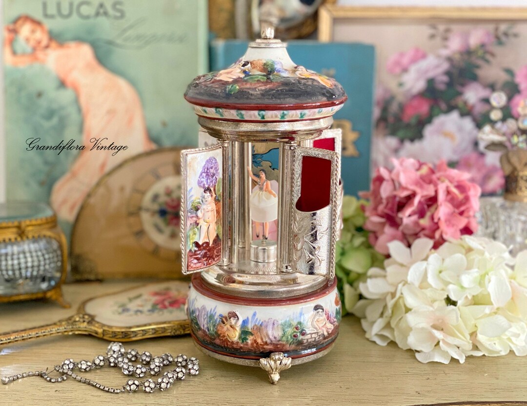 A Rare Vintage Reuge Carousel Ballerina Music Box Lipstick Cigarette