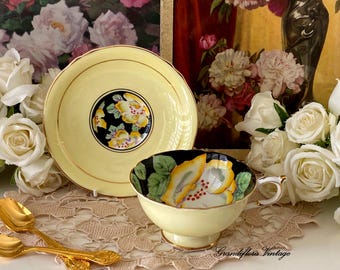 Vintage 1950s Paragon Hibiscus Tea Cup & Saucer, Double Warrant Cabinet Duo, English Bone China, Tea Party