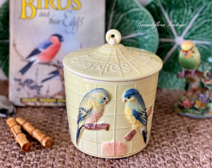 A Cute Vintage 1950s Budgie Bird Cage, Cookie Jar, Biscuit Barrel