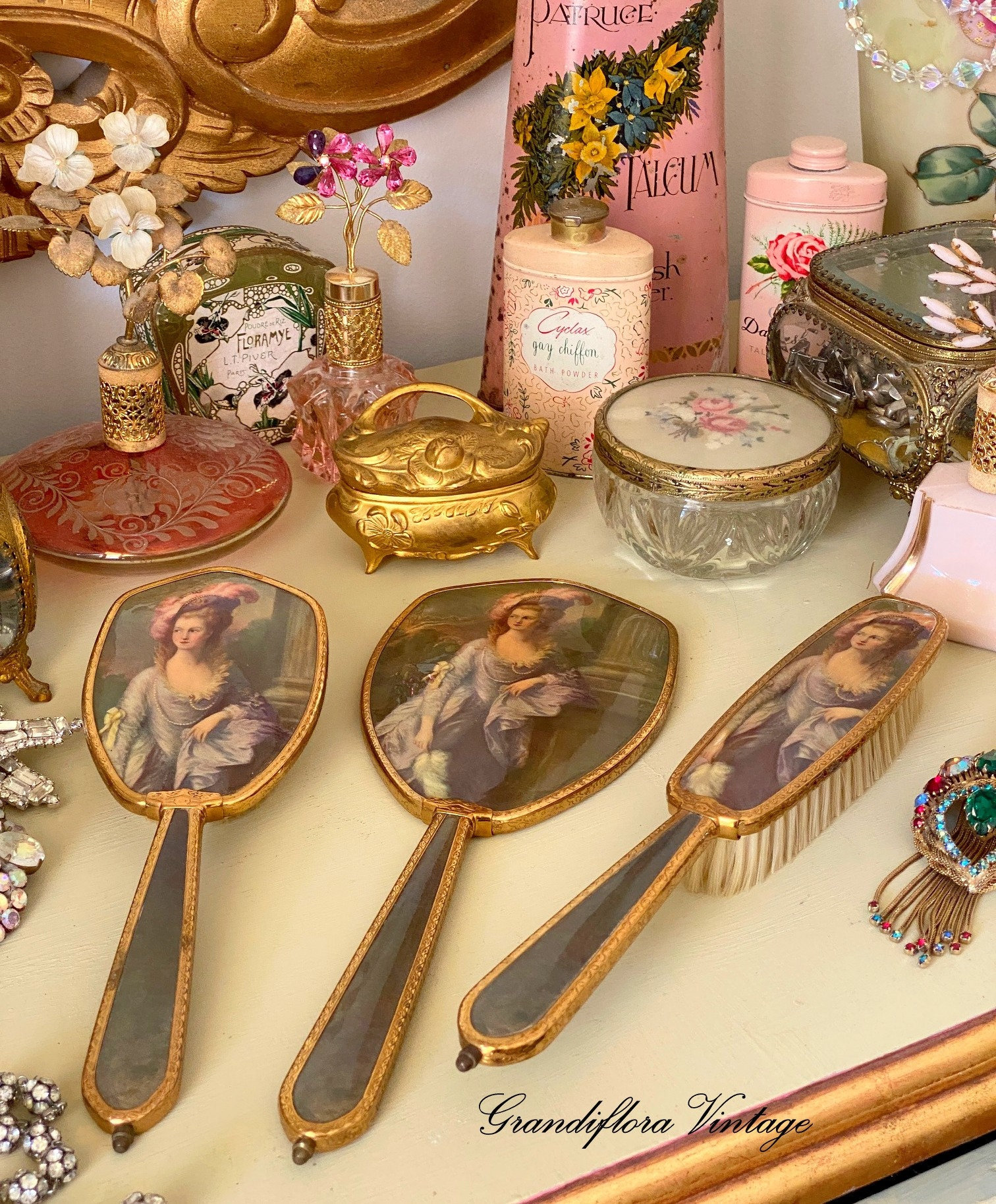 A Lovely Vintage 1940s Dresser Vanity Set Hair Brush Hand Mirror Gainsborough Original Box Dressing Table Etsy