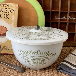 Antique 1910 Grimwades Quick Cooker Stoneware Pudding Bowl, Farmhouse Kitchen, Vintage Cottage Chic, English Victorian