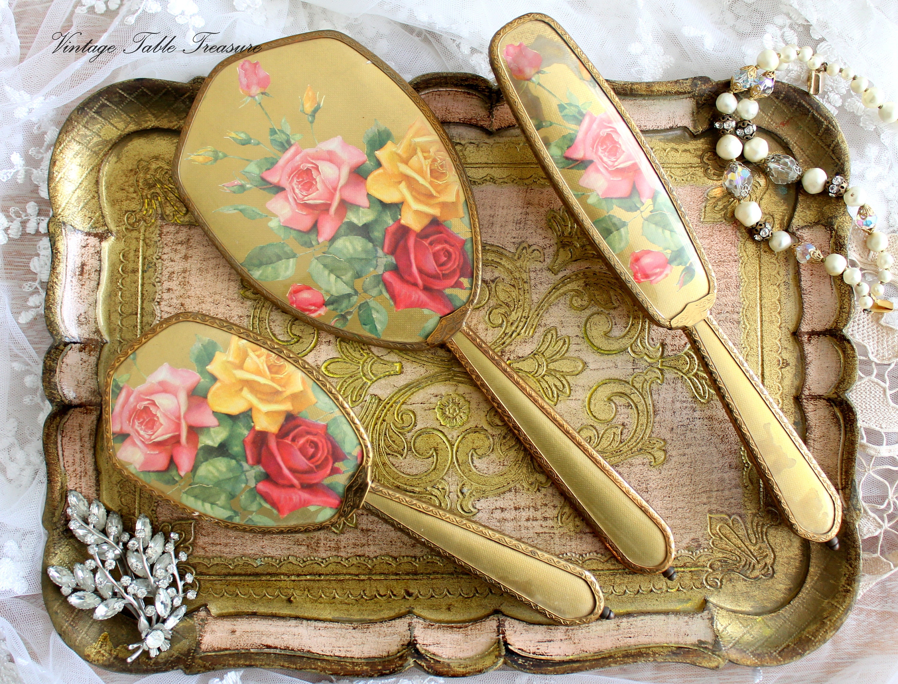 A Chic Vintage 1950s Fifth Avenue Dresser Vanity Set, Hair