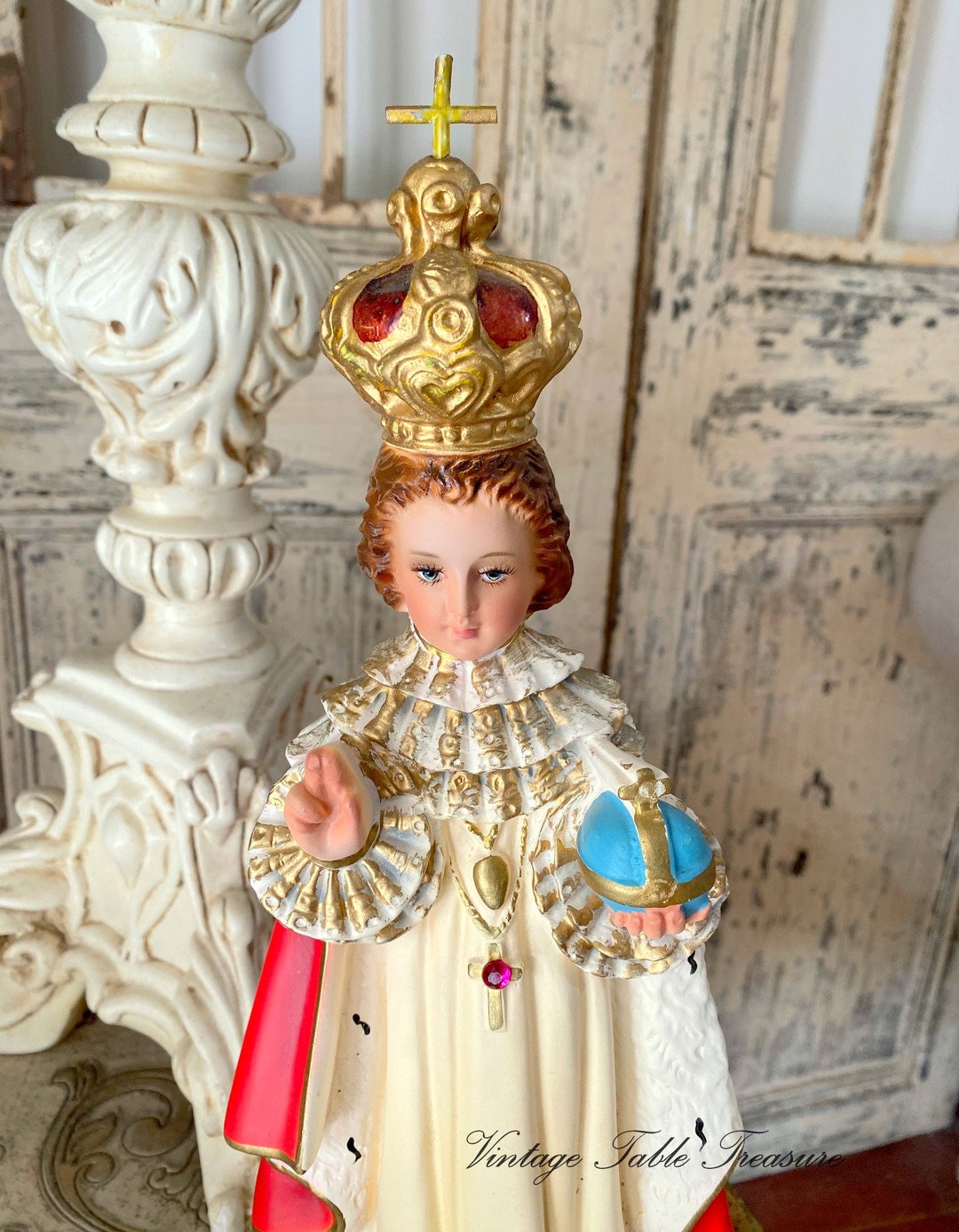 A Vintage Infant of Prague Statue 34cm Catholic Chalk Etsy Singapore