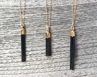 Raw Black Tourmaline Gold Filled Necklace, Protective Crystal Pendant