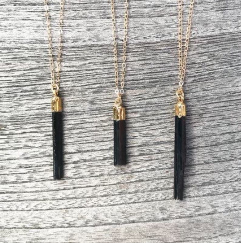 Black Tourmaline Gold Necklace // Black Tourmaline Pendant Necklace // Black Tourmaline Necklace image 4