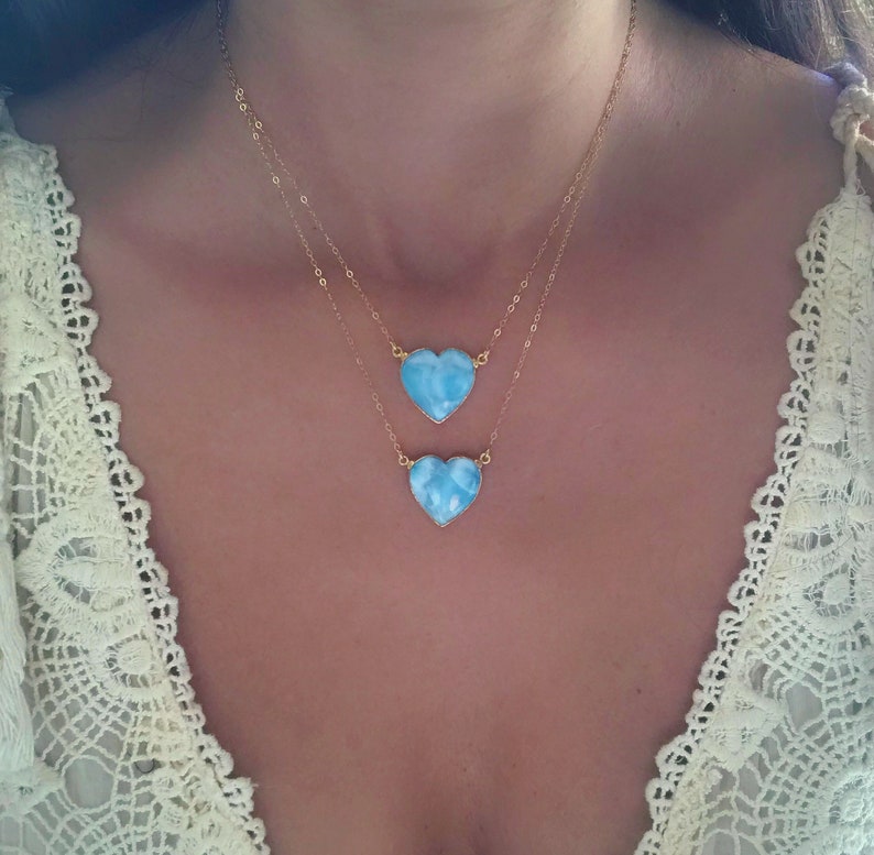 Larimar Heart Gold Necklace // Larimar Heart Necklace // Larimar Gold Necklace image 5
