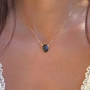 Black Tourmaline Gold Necklace // Black Tourmaline Pendant Necklace // Black Tourmaline Necklace