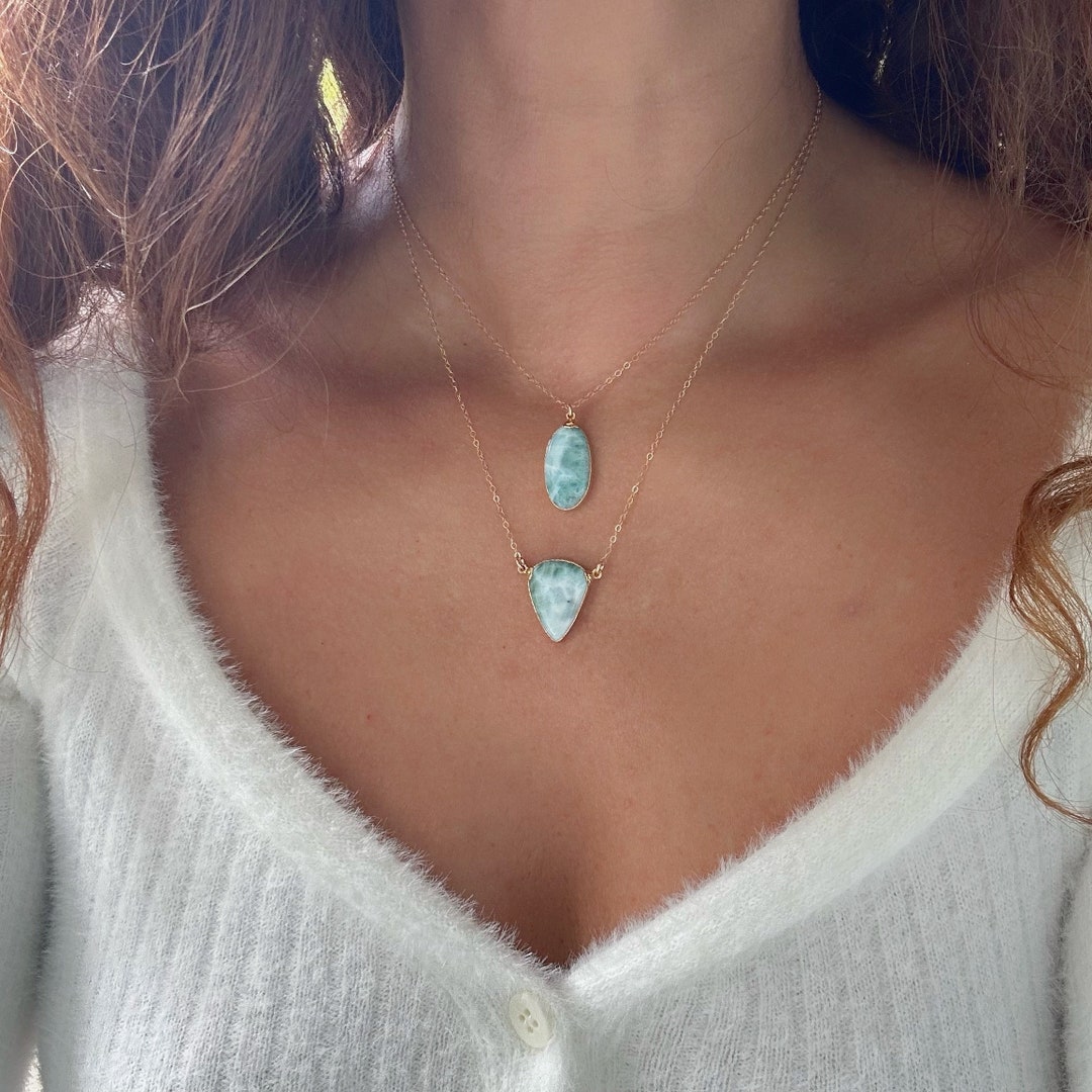 Large Larimar Necklace // Gold Larimar Necklace // Larimar Pendant