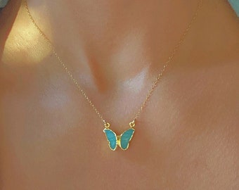 Gold Amazonite Necklace // Gold Butterfly Necklace // Amazonite Necklace //