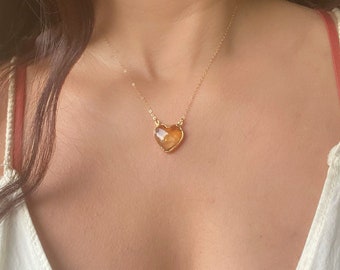 Citrine Heart Gold Necklace // Citrine Heart Necklace // Citrine Necklace