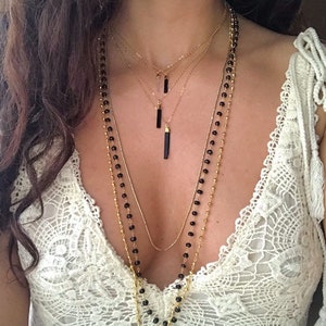 Black Tourmaline Gold Necklace // Black Tourmaline Bar Necklace // Black Tourmaline Raw Gold Necklace // Black Tourmaline Women&#39;s Necklace