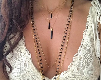Black Tourmaline Gold Necklace // Black Tourmaline Bar Necklace // Black Tourmaline Raw Gold Necklace // Black Tourmaline Women's Necklace