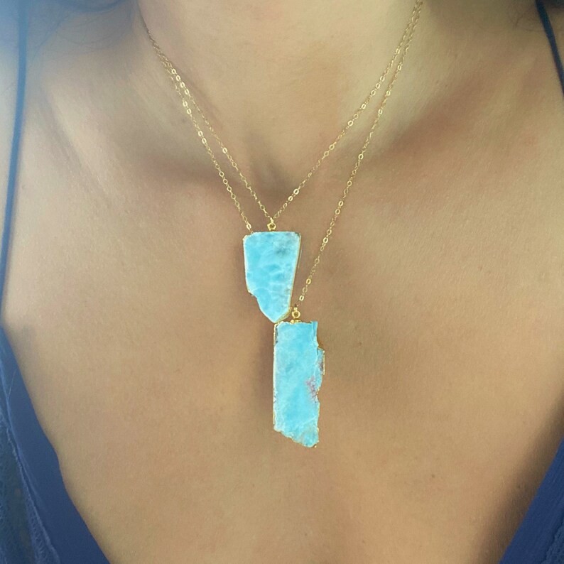 Larimar Necklace // Larimar Pendant Gold Necklace // Larimar Etsy