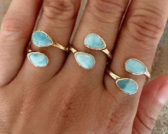 Larimar Gold Ring // Larimar Wrap Ring // Larimar Teardrop Ring