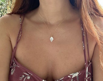 Selenite Gold Necklace // Selenite Pendant Necklace // Selenite Necklace // Protection Necklace // Diamond Shape Selenite Necklace