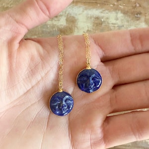 Man in the Moon Lapis Necklace // Gold Moon Necklace // Full Moon Necklace