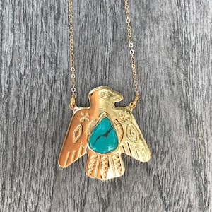 Thunderbird Halskette // Türkis Thunderbird Halskette // Goldene Thunderbird Halskette