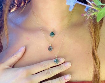 Moss Agate Gold Necklace // Moss Agate Pendant Necklace // Minimalist Necklace // Gift for Nature Lover // Gift for Outdoors Mom //Gold Fill
