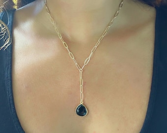 Black Tourmaline Lariat Y Necklace // Black Tourmaline Necklace // Black Tourmaline Y Necklace // Lariat Necklace // Protection Necklace //