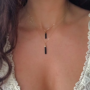 Black Tourmaline Gold Necklace // Black Tourmaline Pendant Necklace // Black Tourmaline Necklace image 1