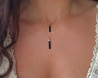 Black Tourmaline Gold Necklace // Black Tourmaline Pendant Necklace // Black Tourmaline Necklace // Waterproof