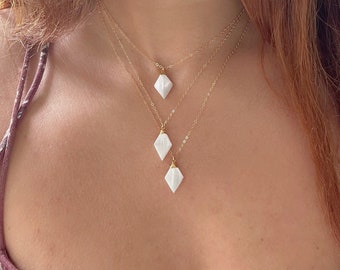 Selenite Gold Necklace // Selenite Pendant Necklace // Selenite Necklace