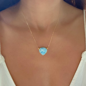 Larimar Gold Necklace // Larimar Large Necklace // Larimar Pendant Gold Necklace