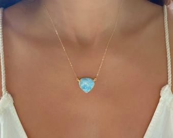 Larimar Gold Necklace // Larimar Large Necklace // Larimar Pendant Gold Necklace