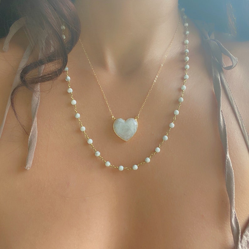 Moonstone Heart Gold Necklace // Moonstone Pendant Necklace // Etsy