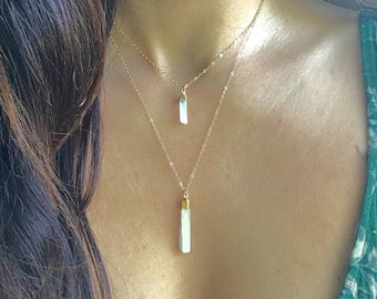 Selenite Gold Necklace // Selenite Necklace // Selenite Bar Necklace //