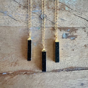 Black Tourmaline Bar Necklace // Black Tourmaline Gold Necklace //