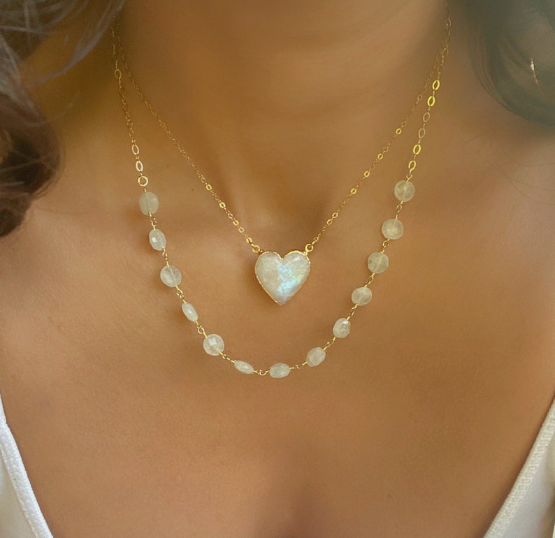 Moonstone Heart Gold Necklace // Moonstone Pendant Necklace // Etsy