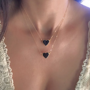 Black Onyx Heart Gold Necklace // Black Onyx Heart Necklace // Black Onyx Pendant Necklace // Black Onyx Necklace