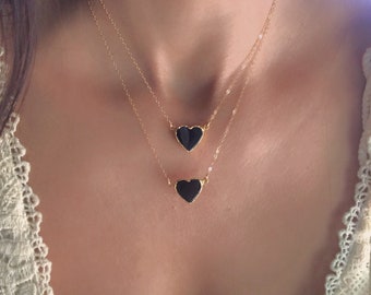 Black Onyx Heart Gold Necklace // Black Onyx Heart Necklace // Black Onyx Pendant Necklace // Black Onyx Necklace
