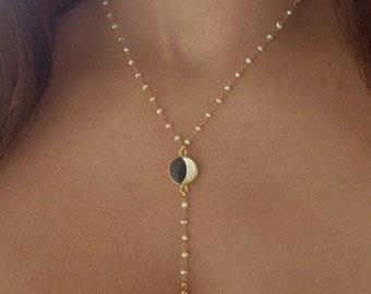 Moon Phase Necklace // Pearl Moon Phase Necklace // Pearl Lariat Necklace // Y Necklace //Moon Necklace