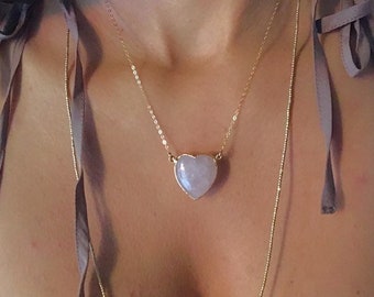 Rose Quartz Heart Necklace // Rose Quartz Gold Necklace // Crystal Heart Necklace
