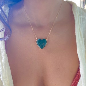 Jade Heart Necklace // Jade Heart Gold Necklace // Green Jade Heart Necklace // Large Jade Crystal Necklace
