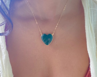 Collar Corazón de Jade // Collar Corazón de Jade Dorado // Collar Corazón de Jade Verde // Collar Grande de Cristal de Jade