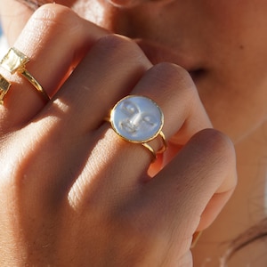 Man in the Moon Gold Ring // Shell Man in the Moon Ring Gold Vermeil // Moon Face Gold Ring